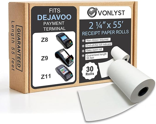 Credit Card Machine Paper Roll for Dejavoo Z8 Z9 Z11 (30 rolls)