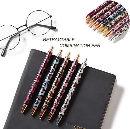 7pcs Leopard Pens Ballpoint Pens, Spoof Fun Ballpoint Pen Set，Black Ink Novelty Metal Pens Swear Word Daily Pen Set