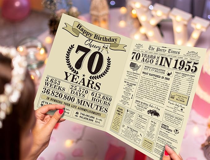 Funny 70th Birthday Gifts for Women Men, Jumbo 70th Birthday Card for Dad Mom Grandma Grandpa, Gifts for 70 Year Old Woman Man, Vintage Back in 1955 Birthday Cards Gifts, 70th Birthday Decorations