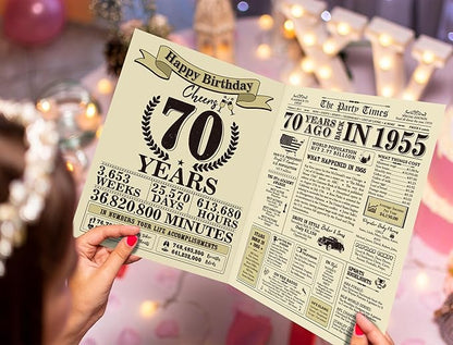 Funny 70th Birthday Gifts for Women Men, Jumbo 70th Birthday Card for Dad Mom Grandma Grandpa, Gifts for 70 Year Old Woman Man, Vintage Back in 1955 Birthday Cards Gifts, 70th Birthday Decorations