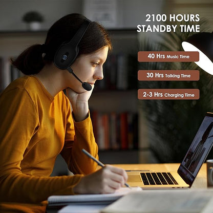 Bluetooth Headset, Trucker Bluetooth Headset with Microphone, 60 Hours Working Time Wireless on-Ear Headset for Computer Cell Phone Trucker Home Office Work (Black)