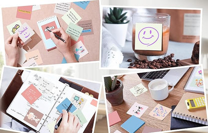 (18 Pack) Sticky Notes 3x3 in Post, Vintage Colors, Sticky Pads, Strong Adhesive, Recyclable, Self-Stick Pads, Easy to Post for Home, Office, Notebook