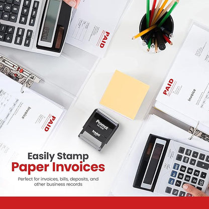 Promot Paid Stamp Self Inking Stamp - Paid Stamp for Office, Accounts Payable Stamp w/Check Number and Date - Rubber Stamps for Retail Use, Red Ink Stamp, Self Inking Stamp for Business Supplies