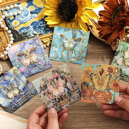 6 Pieces Metal Butterfly Bookmarks with Chain, Golden Hollow Bookmark Monet Van Gogh Oil Painting Theme Book Mark Bookmarks for Book Lovers Writers Readers Children Teens for Women