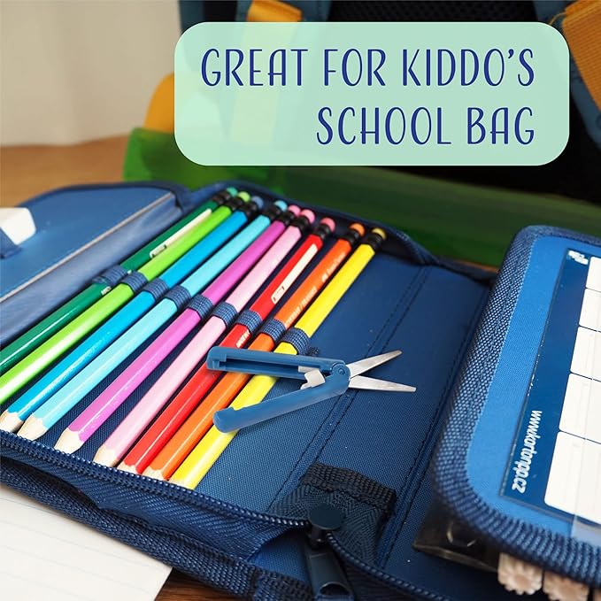 JubileeYarn Portable Travel Safety Scissors, Pen & Push Folding Style - Garden Kitty Pen, Dark Blue Pen, Dark Blue Push