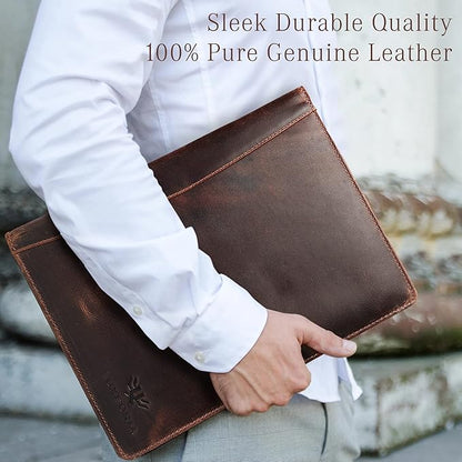 Leather Portfolio Binder, Professional Organizer Padfolio – Resume Folder, Business Card & Document Holder, Portfolios for Men & Women, Office & Business Supplies by Luxeoria | (Small - Brown)