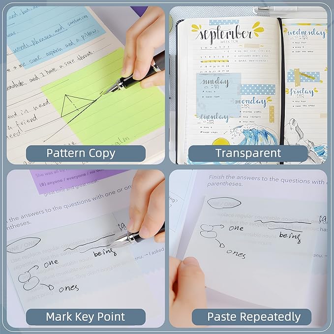 Golcellia Transparent Sticky Notes, See Through Sticky Notes, Pastel Colorful Clear Sticky Notes-700 Sheet Pack(13 Colors, 3X3inch) Annotating Books Repositionable Translucent Sticky Notes