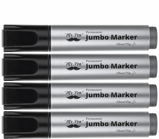 Mr. Pen- Jumbo Permanent Markers, 4 Pack, Chisel Tip, Black Markers Permanent, Permanent Markers Black Markers, Thick Permanent Marker, Thick Markers, Jumbo Markers, Large Markers, Wide Tip Markers