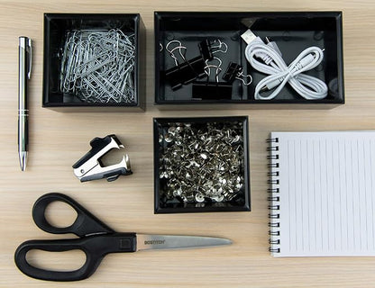 Bostitch Office Konnect Desk Organizer Accessory Tray & Storage Cup Bundle, Stacks for Desktop Storage,Makeup Organization, Black