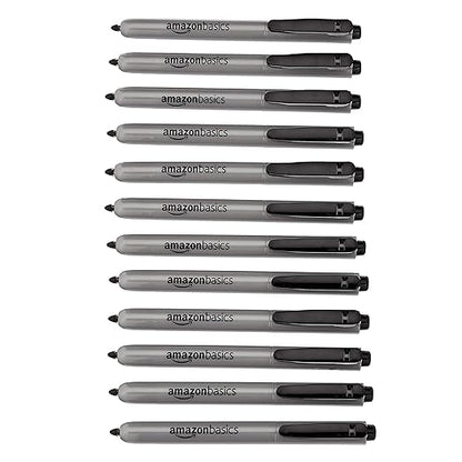 Amazon Basics Permanent Markers, Retractable, 12 Count, Art Supplies for Home, School, and Office Use, Black