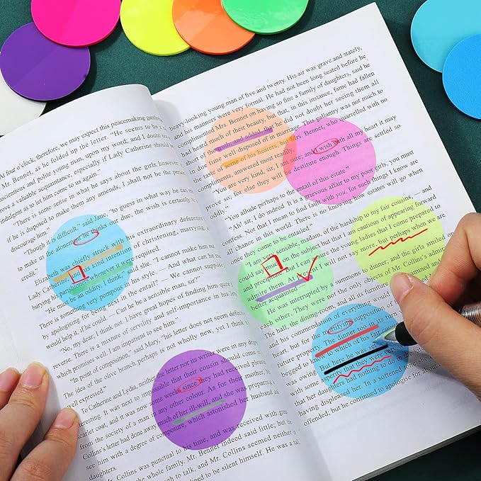 Juome Transparent Sticky Notes, 400Pcs Bright Neon Round Clear Sticky Tabs, Cute Circle Translucent Book Markers Page Flags Stickers Bible Journaling Accessories Aesthetic Office School Study Supplies