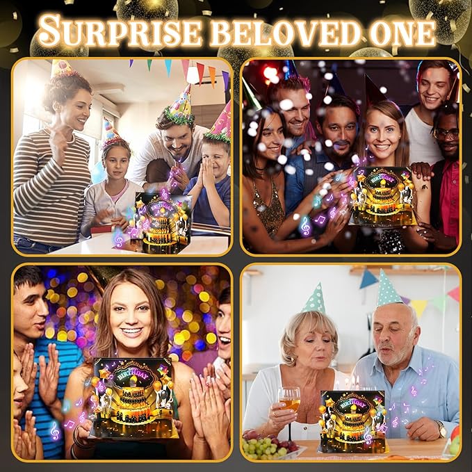 Birthday Gift Card, 3D Pop Up Birthday Card with Light and Music & Interative Candle, Birthday Cards Birthday Gifts for Women Men Kids