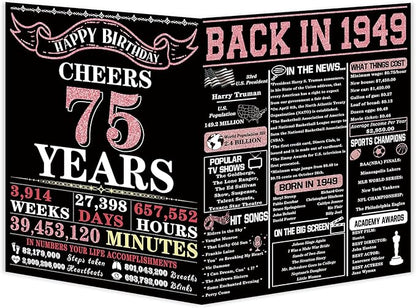 YiKaLus Happy 75th Birthday Card for Friends Bestie, Best 75 Year Old Birthday Gifts Decorations for Women Men, Rose Gold Back In 1949 Card