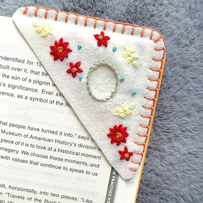 Personalized Hand Embroidered Corner Bookmark, Bookmarks for Women, Personalized Bookmark for Books, Cute Flower Book Mark, Hand Stitch Gift for Women for Book Lovers by HNQCPCVU (O, White)