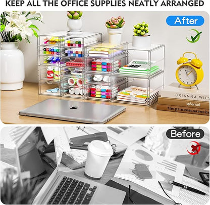 Acrylic Makeup Organizer with 6 Drawers, Bathroom Counter Organizer, Acrylic Organizers, Desk Organizer, Office Supplies, Storage Drawers for Cosmetic, Pencil, Coffee, etc