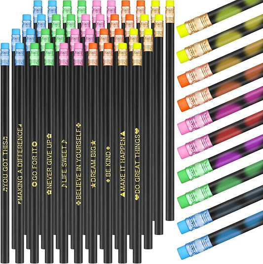 Eersida 40 Pcs Color Changing Mood Pencil with Motivational Sayings, 2B, Fun Assorted Thermochromic Pencils with Eraser(Bright Color,Positive)
