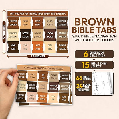 Brown Bible Tabs, 90 Large Print Bible Index Tabs for Study Bible, Laminated Easy-to-Read Label, Christian Gift for Women, Men, Kids