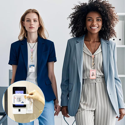 9 in 3 Sets Pink Brown Purple Retractable Lanyard for ID Badge Lanyard with ID Holder Breakaway Lanyard Badge Reel Lanyard Silicone Beaded Lanyard