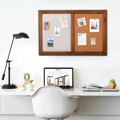 SOFE Large Cork Board Linen Pin Board Combo, Wood Framed Bulletin Board 36" X 24" Picture Board, Photo Wall Display, Vision Board Rustic Memo Board for Home Kitchen Office School