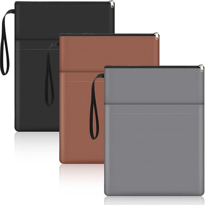 Aliceset 3 Pcs Book Lovers Gifts Book Sleeves with Zipper 11.8 x 9 inch Travel Book Covers Protector Pouch Bag with Pocket Handle Strap for Hardcover Paperback Washable (Black, Dark Brown, Dark Gray)