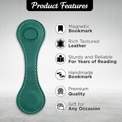 Personalized Leather Magnetic Bookmarks (1 Pack) Vintage Custom Engraved Initial ID Identification Book Marker Clip Gift for Book Lover Avid Readers (Letter O, Green)