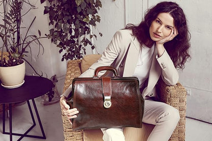 Time Resistance Leather Doctor Bag Purse - Large Italian Handmade Medical Bag - Vintage Style Handbag - Leather Briefcase