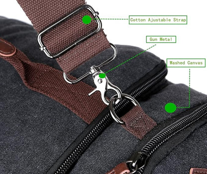 BAOSHA Canvas Weekender Travel Duffel Backpack Hybrid Hiking Rucksack Laptop Backpack for Outdoor Sports Gym HB-26(Black)