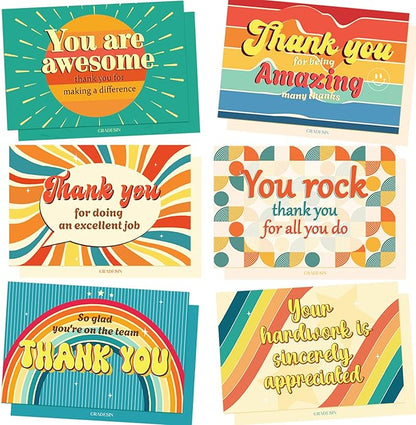 24 Pack Employee Appreciation Gifts Employee Thank you Cards with Envelopes & Stickers 4" x 6" Thank You Business Cards Staff Appreciation Gifts for Team Coworkers Employee Work Anniversary, 6 Designs