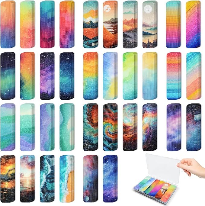 72 Pieces Anxiety Sensory Stickers with Storage Box - Calming Stickers for ADHD - 2 Textured Surface Adhesives - Sensory Strips for Office & Classroom Desk Relieve Adult & Teen Stress