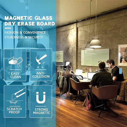 Magnetic Glass Whiteboard, 36"x48"(90x120cm) Frameless Dry Erase Board White Board Surface Wall Mounted for Office, Classroom & Home