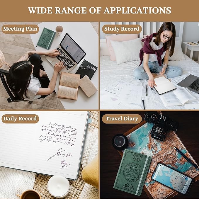 CAGIE Leather Journal for Men Hardcover Journals for Writing with Pen, 290 Pages Lined Journaling Notebooks for Work Leather Vintage Journal Notebook, 6.1" x 8.5", Green