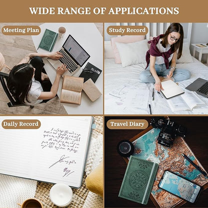 CAGIE Leather Journal for Men Hardcover Journals for Writing with Pen, 290 Pages Lined Journaling Notebooks for Work Leather Vintage Journal Notebook, 6.1" x 8.5", Green