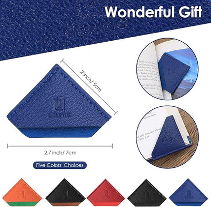 3 Pieces Leather Bookmarks Handmade Page Marker for Men Women, Faux Leather Page Clips Corner Book Markers for Teachers Gift for Writers Bookworm Book Lovers (06-Blue)