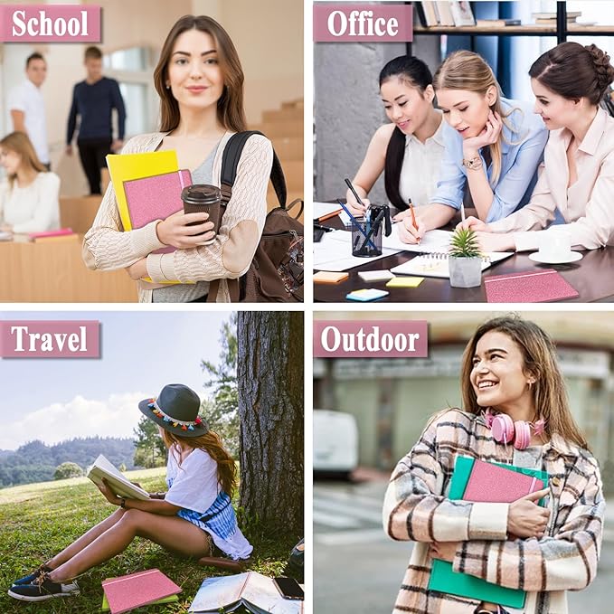 Pink Glitter Notebook, 8.3x5.7” 160 Lined Pages Glitter Never Peel Off Sparkle Journal for Girls College Ruled A5 Hardcover Notebooks for Teens Women Writing Note Taking Office Work School Gifts