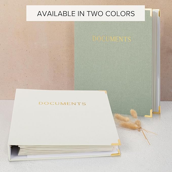 Aesthetic Document Organizer - Sturdy Linen 3-Ring Binder Safely Stores All Your Important Documents and Files in One Place - Easy to Use Expanding Storage Folder Incl. Envelopes, Pockets & Labels