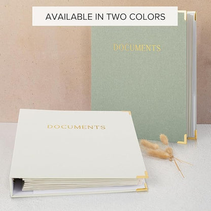 Aesthetic Document Organizer - Sturdy Linen 3-Ring Binder Safely Stores All Your Important Documents and Files in One Place - Easy to Use Expanding Storage Folder Incl. Envelopes, Pockets & Labels