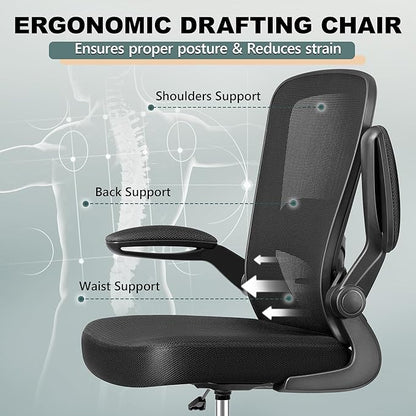 FelixKing Drafting Chair Ergonomic Tall Office Chair, Breathable Mesh Chair with Adjustable Footrest Ring Lumbar Support Flip-up Armrests, High Back Executive Comfy Task Computer Chair for Home Office