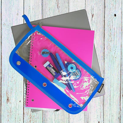 BAZIC Pencil Pouch 3 Ring Binder Pouch w/Rivet Enforced Rings Holes, 11.5"x6.5" Clear Color, Zipper Pouches Case Cosmetic Bag, 6-Pack