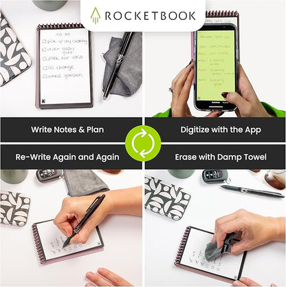 Rocketbook Mini Reusable Smart Notepad, Pocket Size Notebook 3.5x5.5, Pink - Dotted Pages, App-Connected, Erasable, Ideal for On-The-Go List Taking & Quick Notes Anywhere
