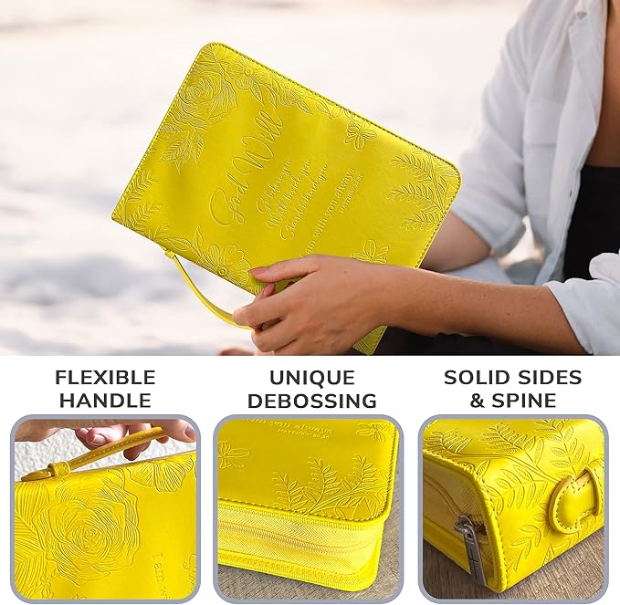 DEHITE Briefcase for Women – Leather Carrying Bag Large Size – | Fits Book 7 x 10.1 x 1.9 in | Pen Slots | Zippered Pocket | Premium Faux Leather | – Yellow Accessories Gifts