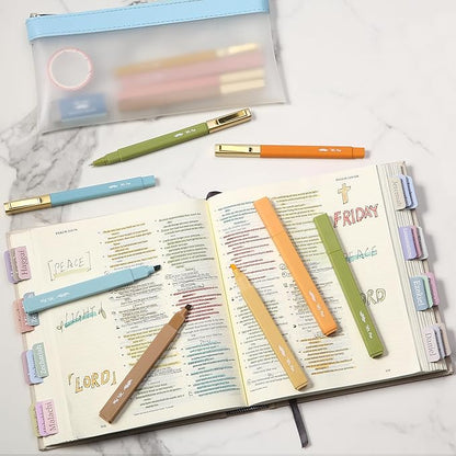 Mr. Pen- Aesthetic Highlighters and Pens No Bleed, 12 Pack, Pastel Color Bible Highlighters No Bleed, Black Ink Bible Pens, Highlighter Pens, No Bleed Highlighters for Bibles, Bible Pens
