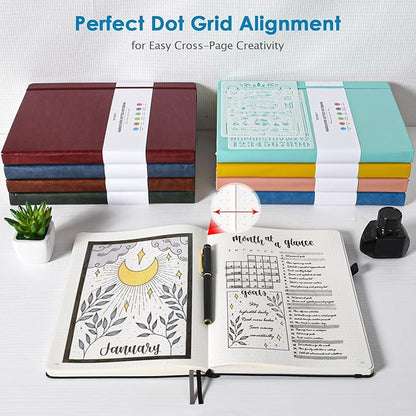 Dotted Journal Notebook, B5 Hardcover Bullet Notebook, 312 Numbered Pages Leather Notebook, 100gsm No Bleed Paper Dot Grid Notebook with Index Pages for Women Men, 7.6'' X 10'', Blue