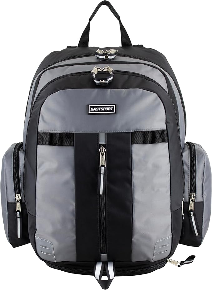 Eastsport Extra Large Backpack Expandable Oversized For Travel Hiking Work Camping Sports Outdoors With Drawstring Bag 18x13.5x9.5 Mochila De Viaje Ash Gray Black
