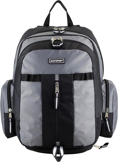 Eastsport Extra Large Backpack Expandable Oversized For Travel Hiking Work Camping Sports Outdoors With Drawstring Bag 18x13.5x9.5 Mochila De Viaje Ash Gray Black