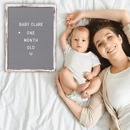 Felt Letter Board with Rustic Vintage Frame and Stand 12x16 inch,Grey Changeable Letter and Message Board Includes 792 Letters, Numbers and Symbols, Hook to Hang, 2 Canvas Bags