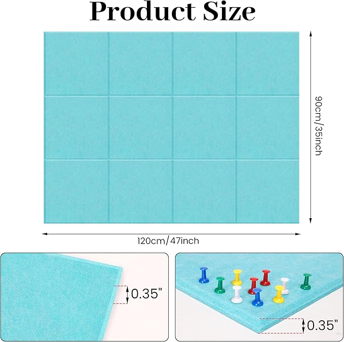 Felt Bulletin Board Felt Wall Tiles 12 Pack- 47"x35" Large Cork Board/Cork Tiles Alternative Safe Removable Felt Boards for Walls Felt Board for Office Felt Pin Board Baby Blue