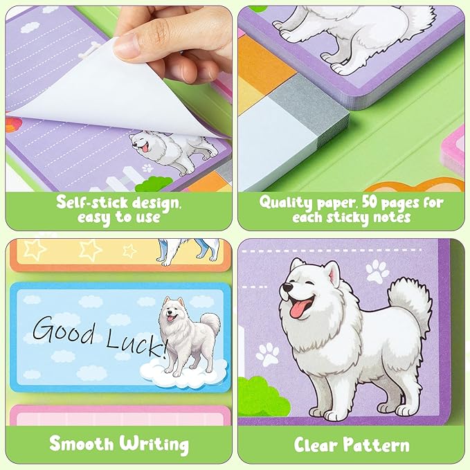 I Just Really Like Samoyed Sticky Notes Set, 550 Sheets, Cute Samoyed Self-Stick Notes Pads Animal Divider Tabs Bundle Writing Memo Pads Page Marker Back to School Office Supplies Small Gift