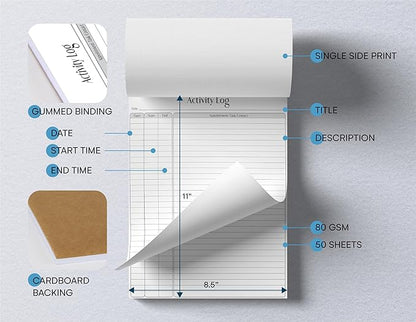 Better Office Products Activity Log Notepad, 8.5" x 11", Planning Note Pad, 50 Sheets, Daily Time Tracking Productivity Checklist Organizer, (1 Pack)