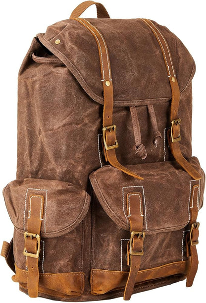 Backpack for Men Heavy Duty Waxed Canvas Vintage Women Trim Casual 15.6" laptop Travel Backpack-Coffee
