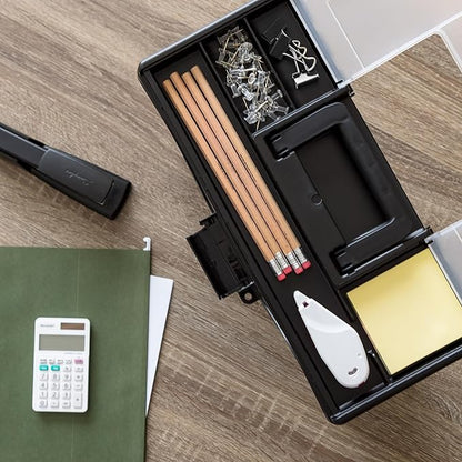 IRIS USA File Box Slim with Lid File Organizer for Letter File w/ Organizer-Lid, Water Resistant Document Box, Plastic Mobile Filing Organizer, Secure Buckle, Portable Handle, Lockable, Black 4 Pack